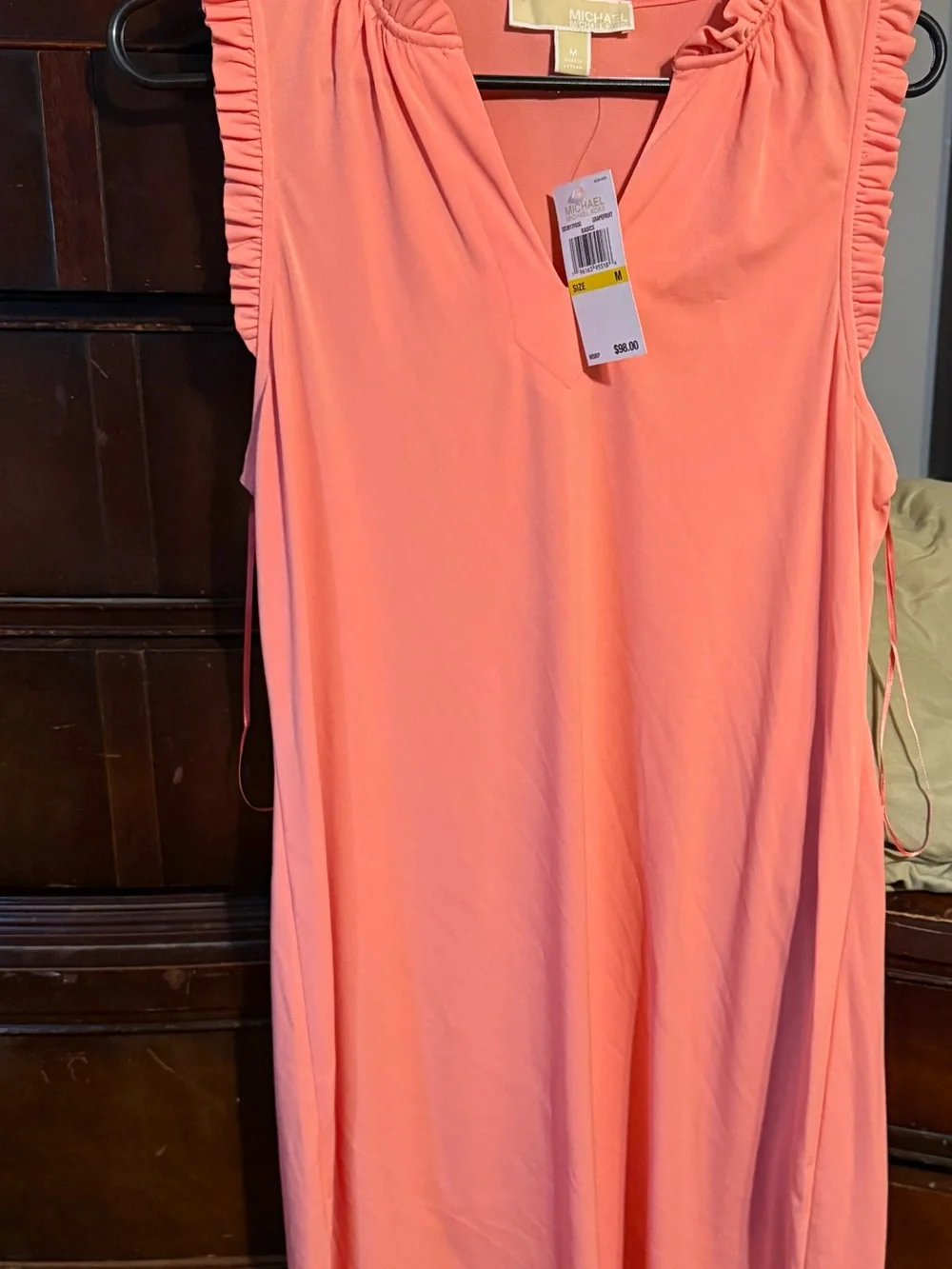 Michael Kors Coral Sleeveless V-Neck Tunic with Ruching